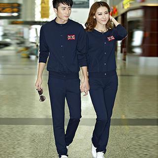 Set: Couple Applique Jacket + T-shirt + Pants / Set: Couple Applique Jacket + Pants