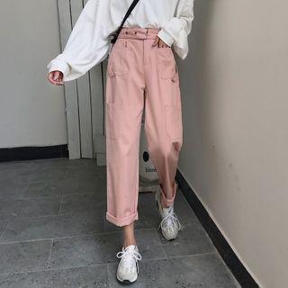 High-waist Straight-cut Cropped Pants / Crochet Cardigan