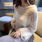 Bell-sleeve Hooded Knit Top