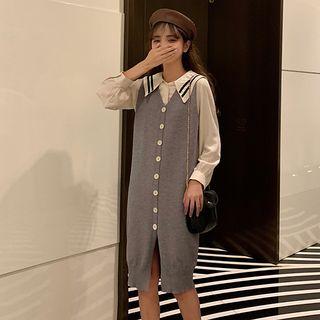 Sailor Collar Blouse / Sleeveless Knit Dress