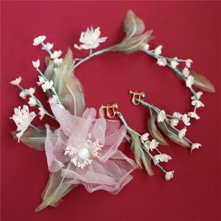 Set: Mesh Flower Headband + Fringed Earring As Shown In Figure - One Size