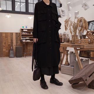 Multi-pocket Midi Shirtdress