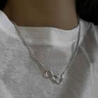 Heart Pendant Necklace With Chain - Cutout Love Heart Shape Necklace - Silver - One Size