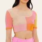 Short-sleeve Color Block Cropped Knit Top