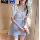 Short-sleeve Square Neck Top / Mini A-line Skirt