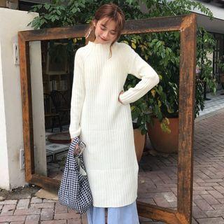 Turtleneck Long Sleeve Midi Rib-knit Dress