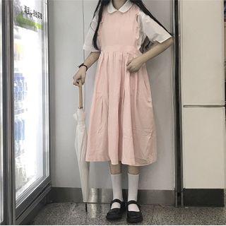 Plain Short-sleeve Shirt / Jumper Dress