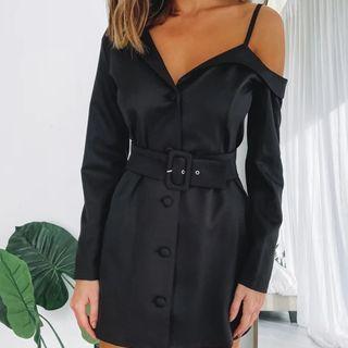 Cold-shoulder Belted Shirtdress