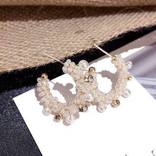 Faux Pearl Open Hoop Earring Gold - One Size