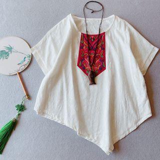 Short-sleeve Asymmetrical Embroidered Top