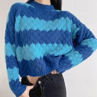 Long Sleeve Striped Loose-fit Crop Sweater