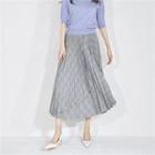 Accordion-pleat Layered Plaid Maxi Skirt