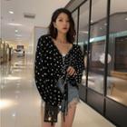 Puff-sleeve Dotted Drawstring T-shirt