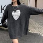 Long-sleeve Lettering T-shirt / Heart Cut Out Sweater