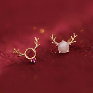 Deer Horn Faux Pearl Sterling Silver Earring