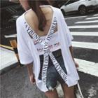Short-sleeve Lettering Open Back T-shirt