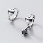 Heart Sterling Silver Rhinestone Asymmetrical Dangle Earring