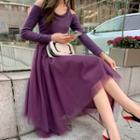 Cold-shoulder Long-sleeve Midi Mesh Dress