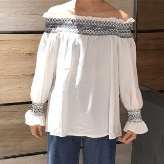 Off-shoulder Long-sleeve Chiffon Top