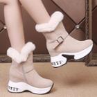 Faux Suede Furry Trim Hidden Wedge Ankle Snow Boots
