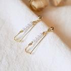 Faux Pearl Safety Pin Dangle Earring 925 Silver Needle - As Shown In Figure - One Size