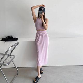 Set: Cropped Tank Top + Band-waist Skirt