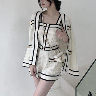 Contrast Trim Cardigan / Camisole Top / Shorts