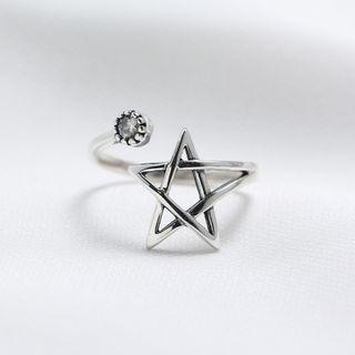 925 Sterling Silver Rhinestone Star Ring Silver - One Size