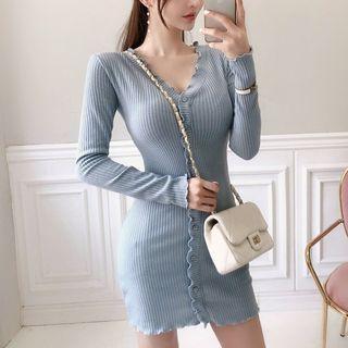 Frill-edge Rib-knit Minidress