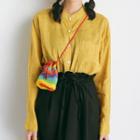Pocket-front Plain Long-sleeve Shirt Yellow - One Size