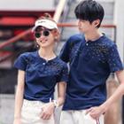 Couple Matching Set: Short-sleeve Buttoned Floral Print T-shirt