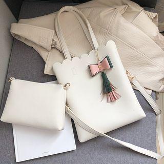 Set: Faux Leather Ribbon Tote Bag + Pouch