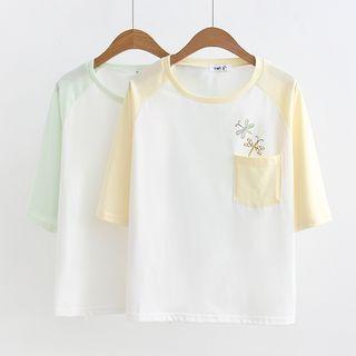 Elbow-sleeve Printed Pocketed T-shirt