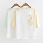 Elbow-sleeve Printed Pocketed T-shirt