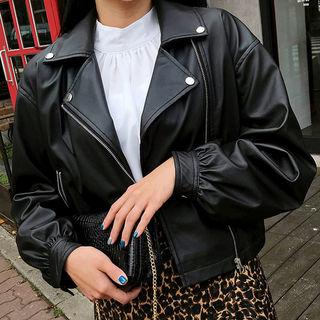 Balloon-sleeve Faux-leather Jacket One Size