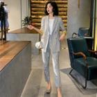 Set: Double Breasted Plaid Blazer + Straight-fit Dress Pants