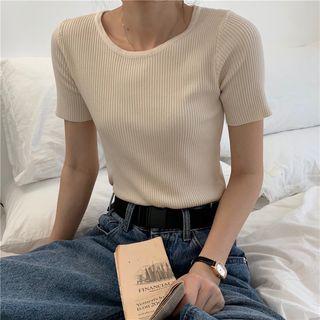 Short-sleeve Rib Plain T-shirt