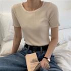 Short-sleeve Rib Plain T-shirt