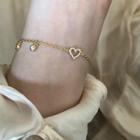 925 Sterling Silver Rhinestone Heart Bracelet Gold - One Size