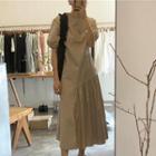 Short-sleeve Asymmetric Midi A-line Dress Khaki - One Size