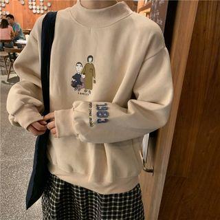 Cartoon Print Mock Neck Sweatshirt