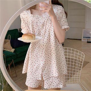 Short-sleeve Floral Print Sleep Top / Shorts / Sleep Dress