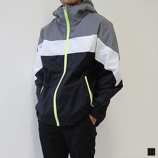 Neon-trim Color-block Windbreaker Black - One Size