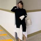 Mock Two Piece Midi Dress As Shown In Figure - One Size