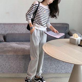Set: Long-sleeve Striped Top + High-waist Sweatpants