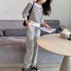 Set: Long-sleeve Striped Top + High-waist Sweatpants