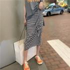 Lettering Sleeveless T-shirt / Striped Midi Skirt