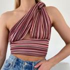 Knotted One-shoulder Striped Cropped Camisole Top
