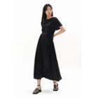 Tie-waist Maxi Satin Dress Black - One Size
