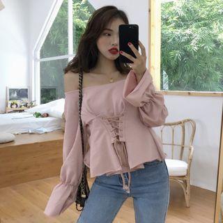 Off-shoulder Lace-up Pullover